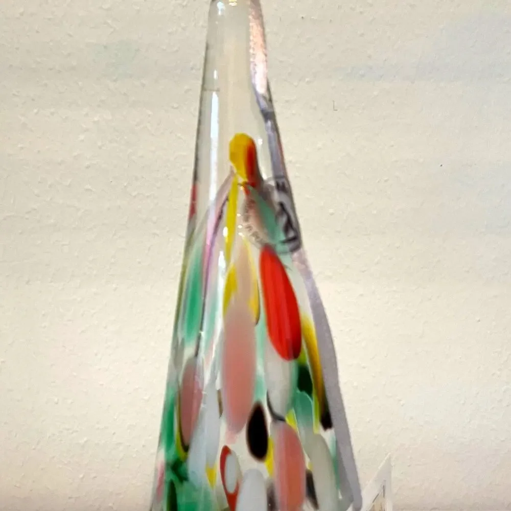 Art Glass CHRISTMAS TREE 10in Pop of Color Marbled Handmade in Poland NEW